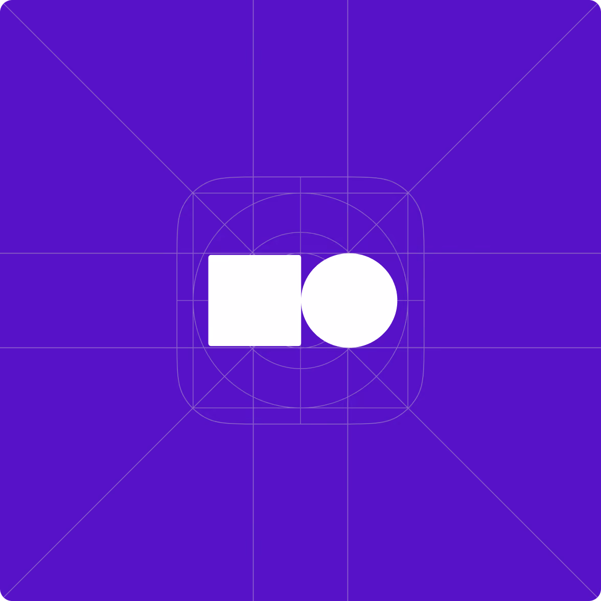 White square and circle shapes side by side centered on a purple background with a faint grid and rounded square outline.