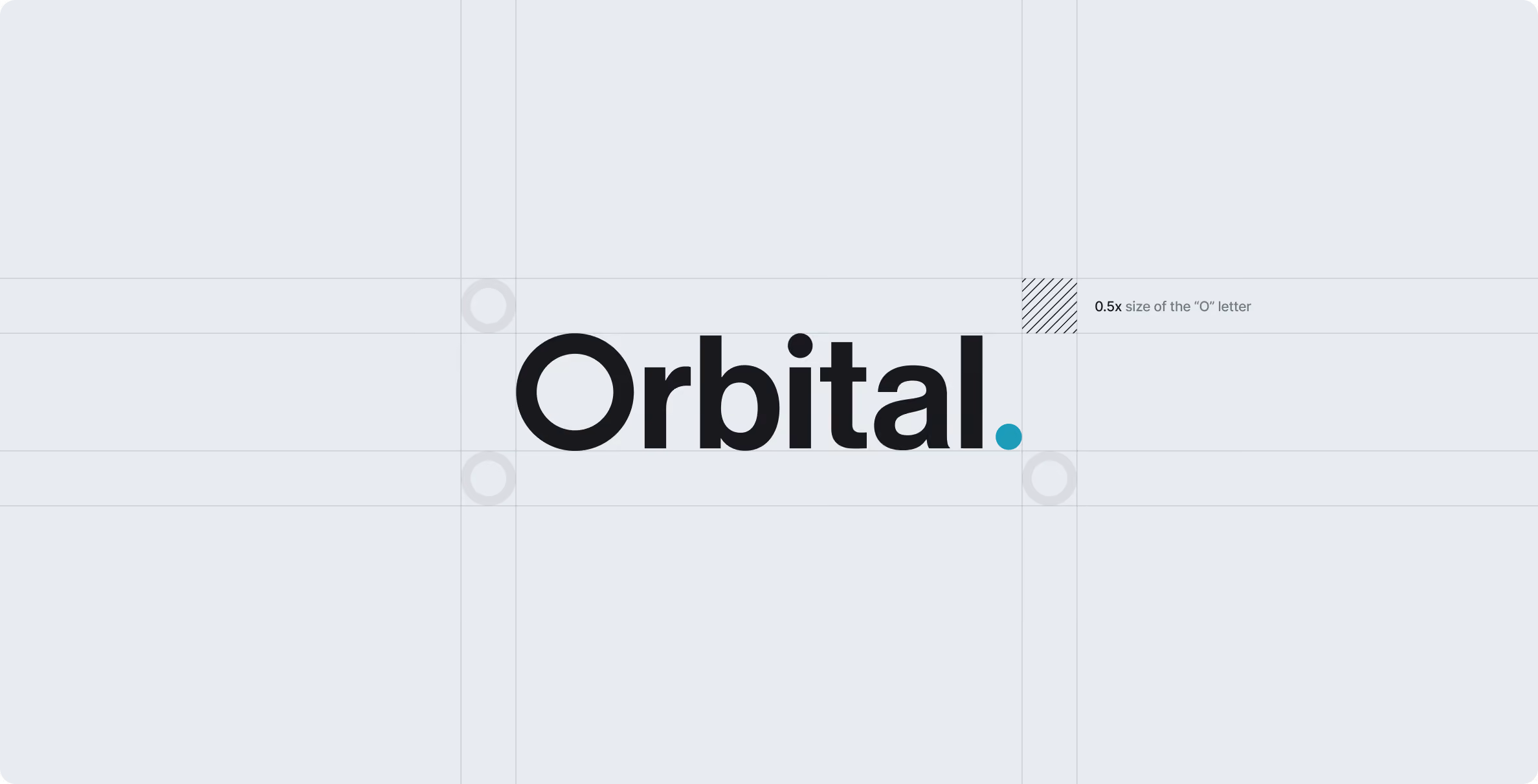 The word 'Orbital' in bold black font with a small blue dot at the end, shown alongside faint grid lines and circles indicating design measurements.