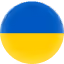Round flag of Ukraine with blue upper half and yellow lower half.