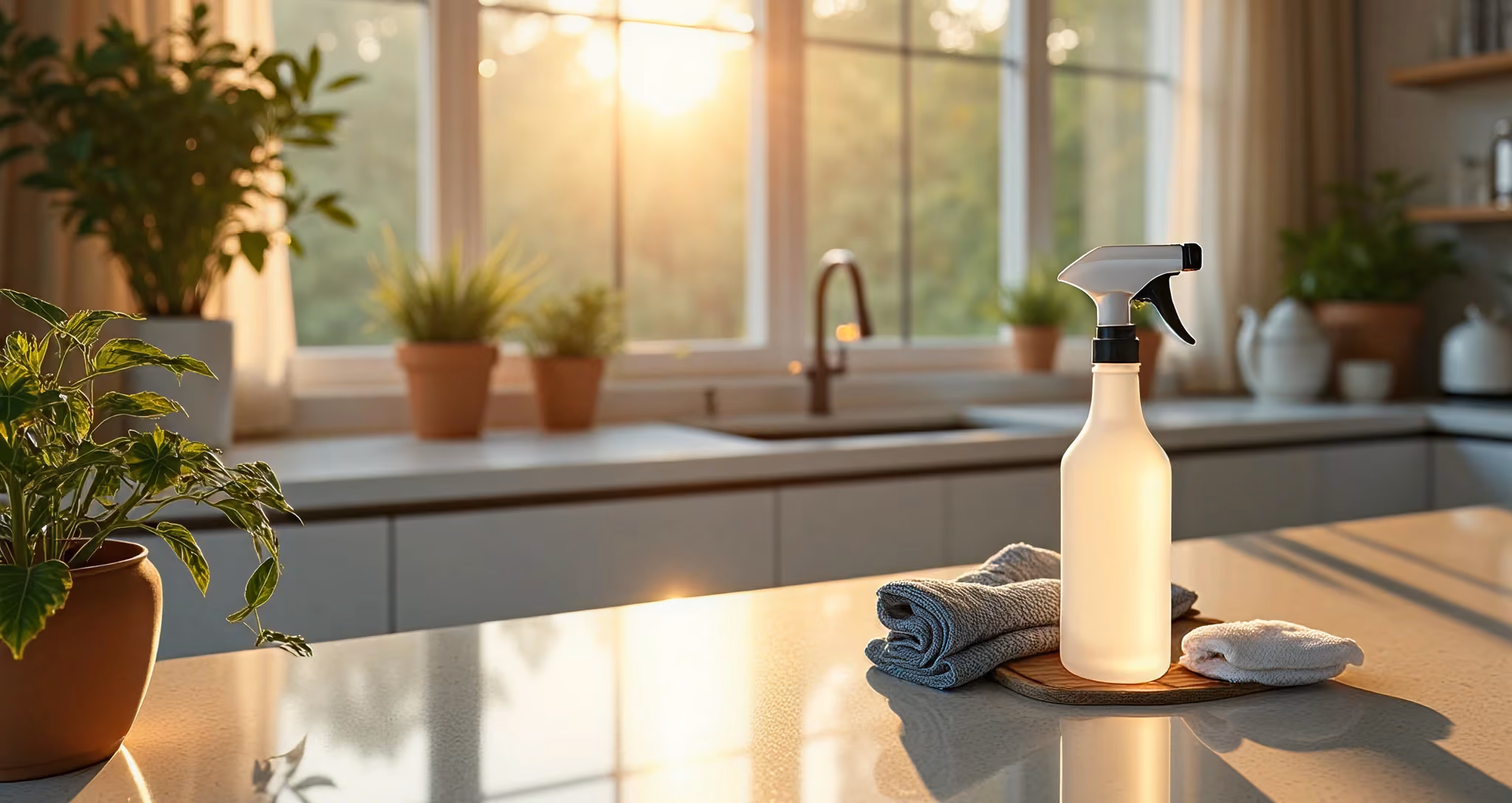Household cleaning supplies in a kitchen