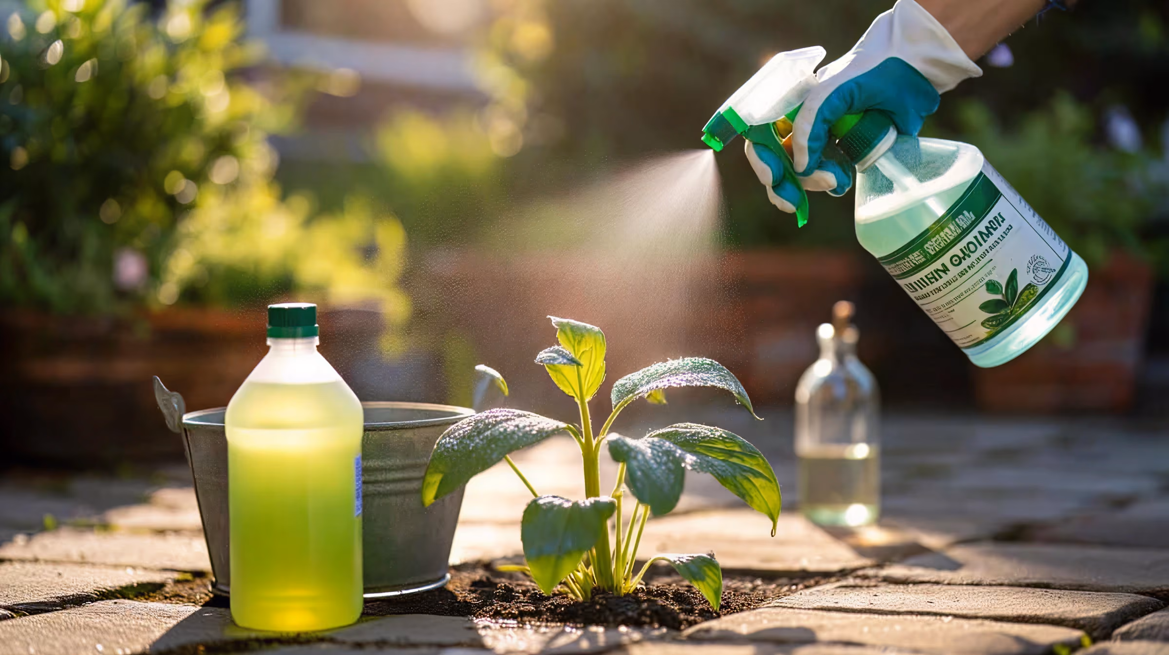 Fertilizer being applied to a young crop
