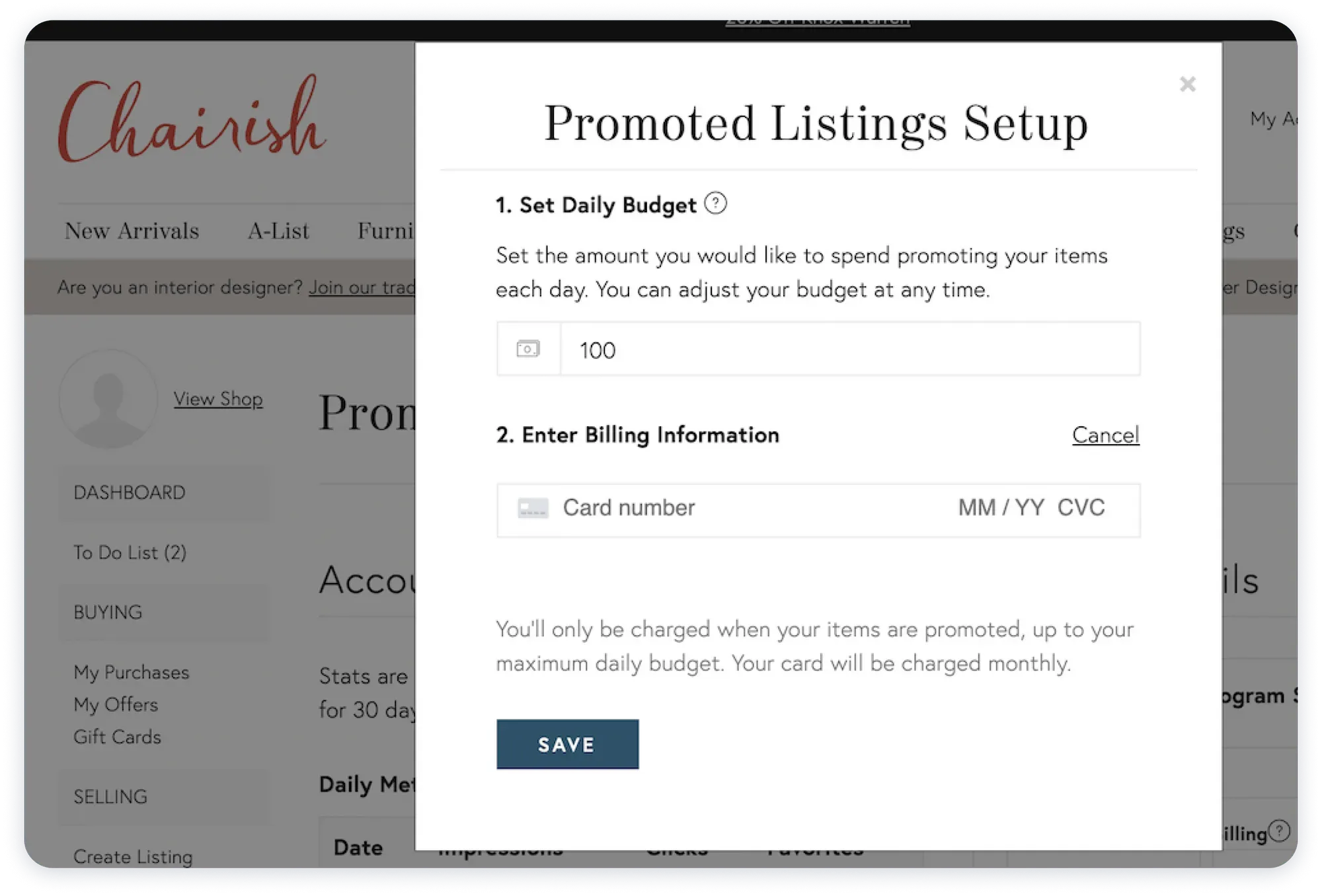 promoted listing setup