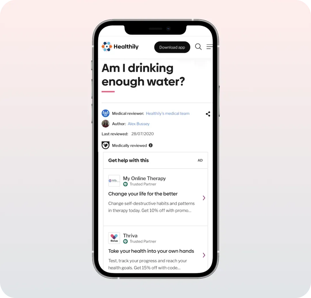 a native text ad inside the healthily app