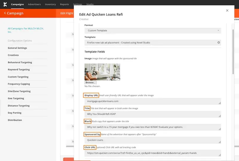 Kevel template builder