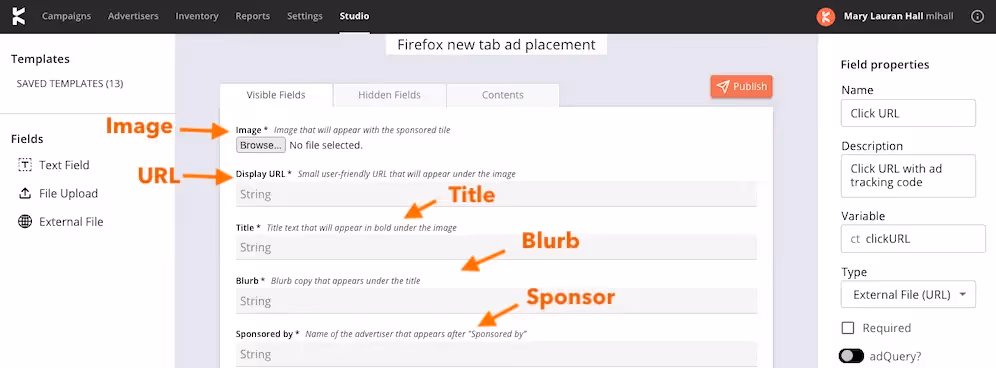 Kevel template builder