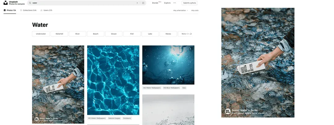 Example of Unsplash for Brands images for Boxed Water