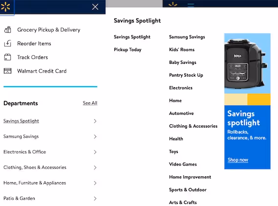 Walmartdrop-down menu ad