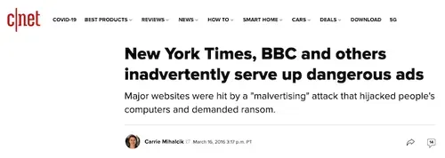 cnet 2016 malvertising headline