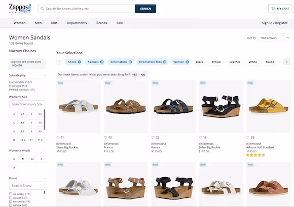 Zappos curated list for Birkenstock