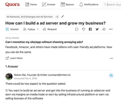 Quora sponsored listing