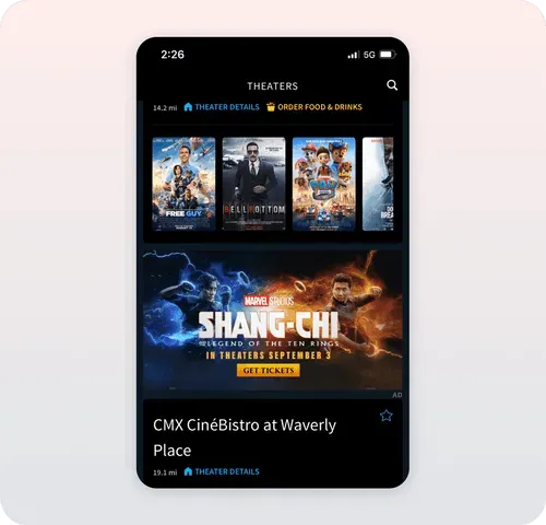 Atom tickets native ad
