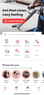 yelp home page with an ad banner