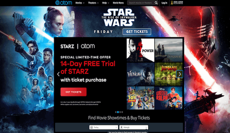 atom tickets homepage carousel