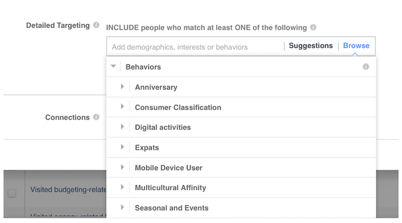 behavioral targeting options for facebook