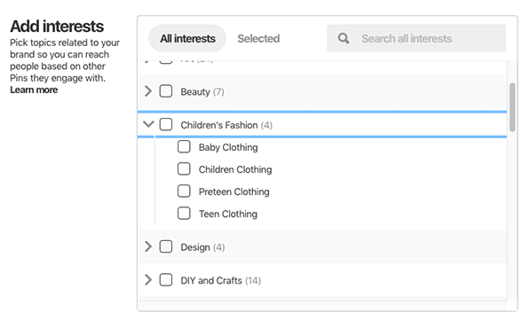 behavioral targeting options for pinterest