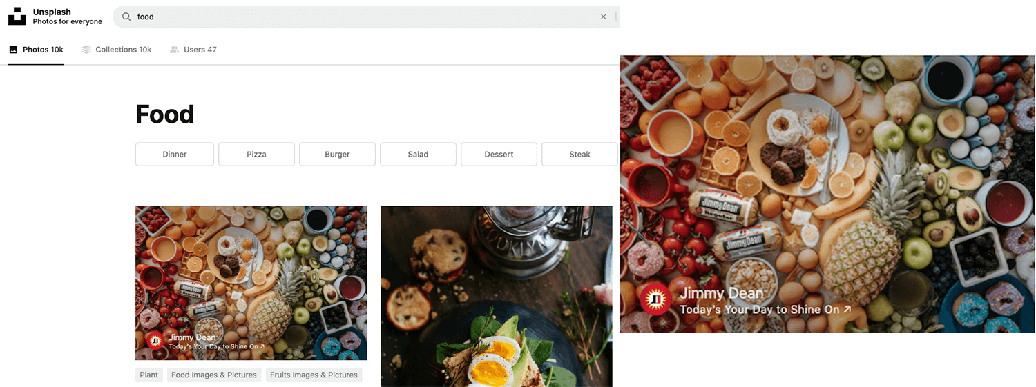 Example of Unsplash for Brands images for Jimmy Dean sausage