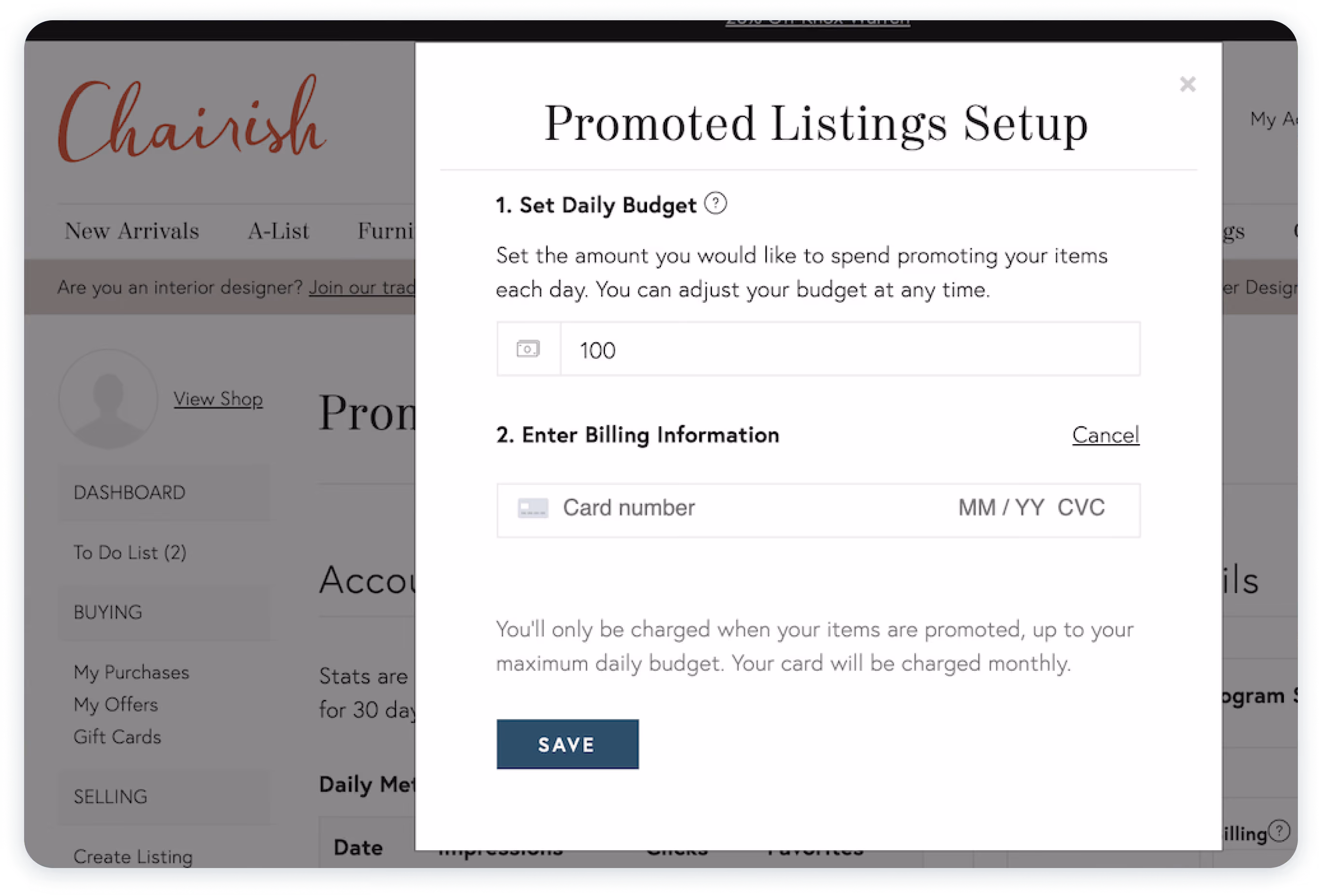 promoted listing setup