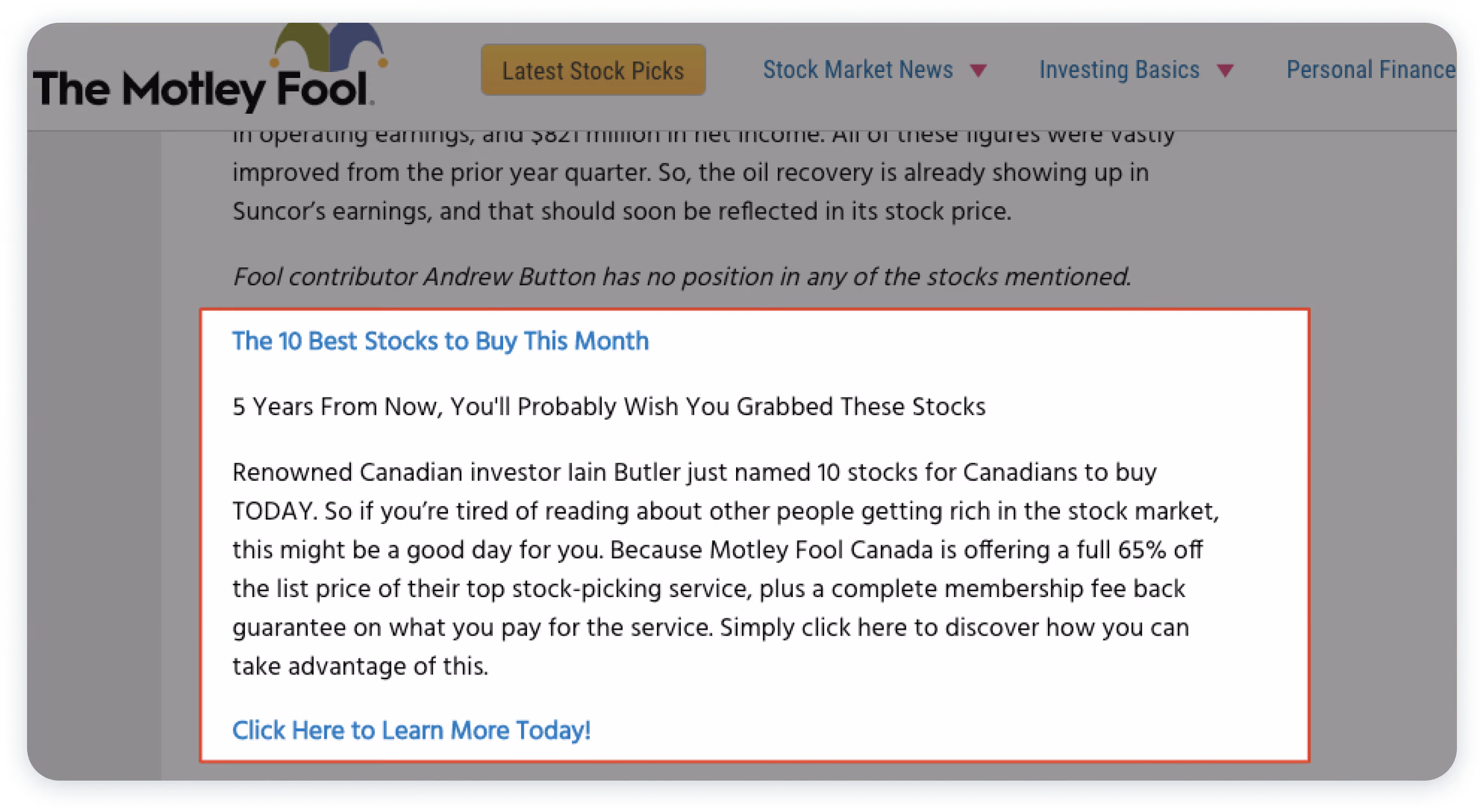 motley fool native ad
