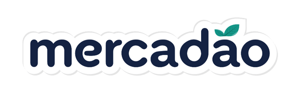 Mercadão logo with a small green leaf above the letter 'o'.