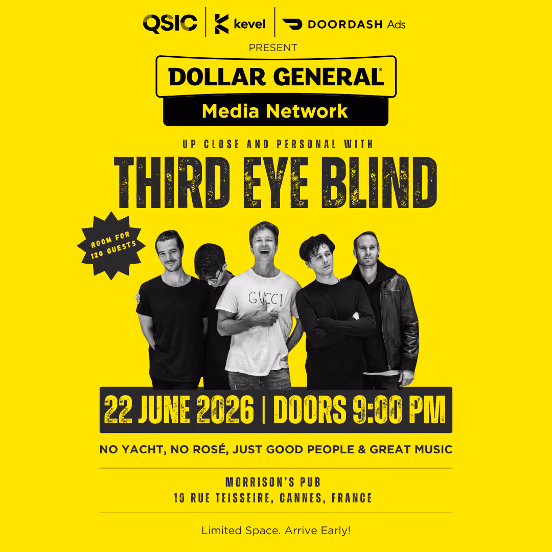 Yellow poster for Third Eye Blind concert on June 22, 2026 at Morrison's Pub in Cannes, France, with band photo.