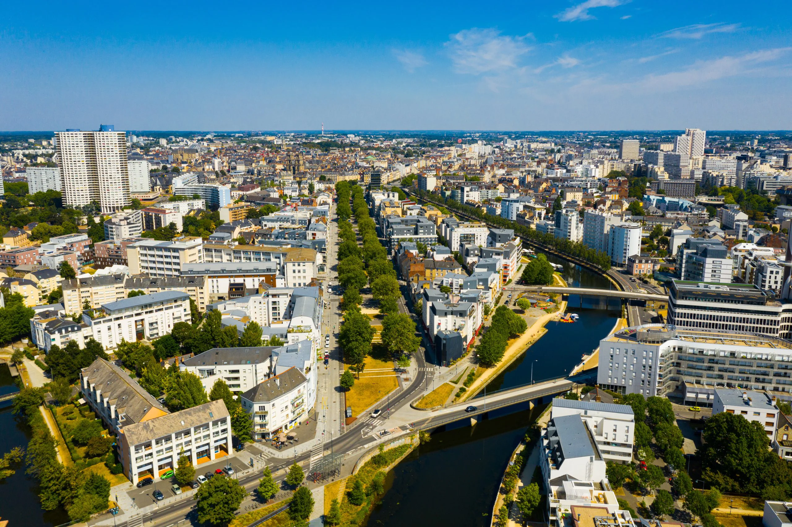 Top view of the city of Rennes. France