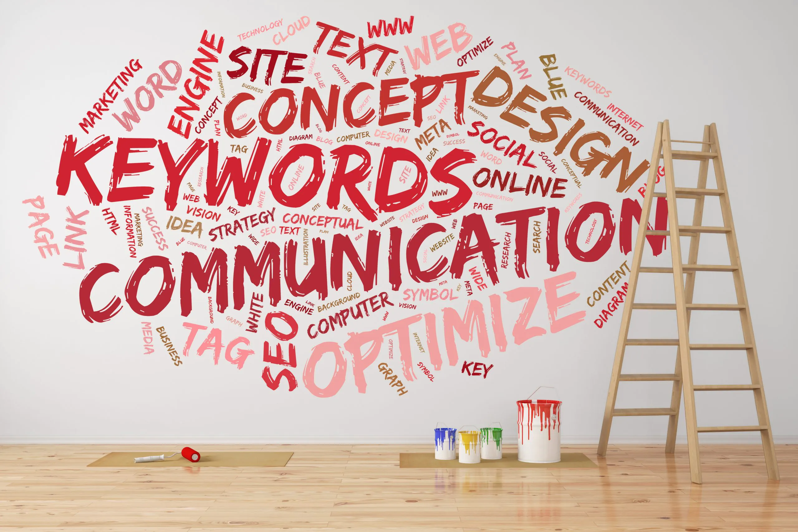Kommunikation Tag Cloud an Wand