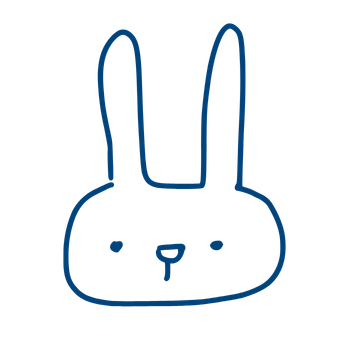 Simple blue line drawing of a rabbit's face with long ears and small nose on white background.