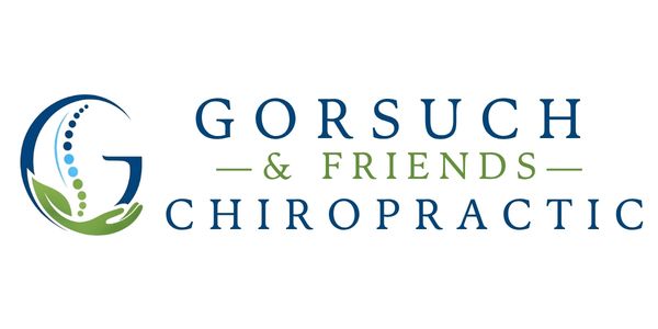 Gorsuch & Friends Chiropractic logo with a stylized G, spine, and green hands.