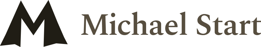 Michael Start's logo: A big letter "M" with Michael Start next to it.