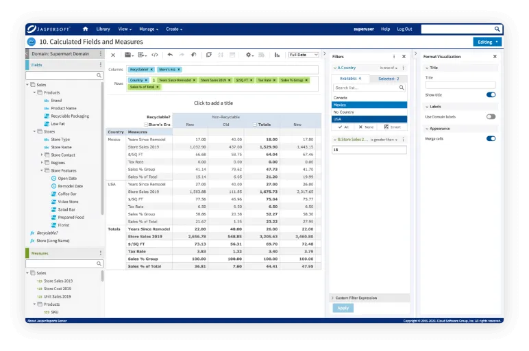 Leverage Jaspersoft’s powerful API framework to embed reports, dashboards and more