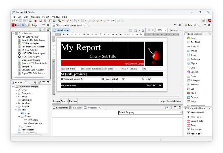 Jaspersoft Studio console