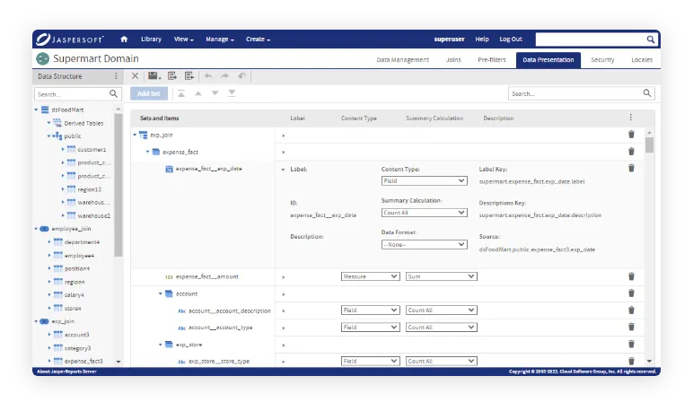 Meta layers in Jaspersoft provide a virtual layer to simplify data descriptors for your users