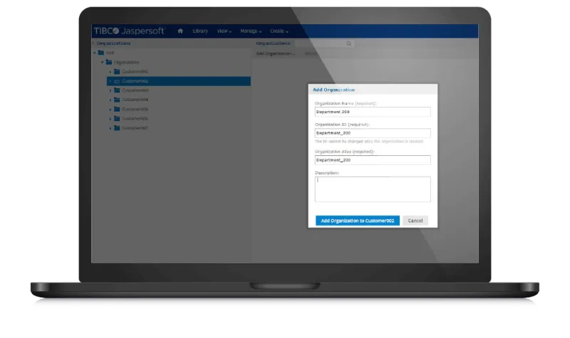 Jaspersoft provides organization-based folders for control and flexibility