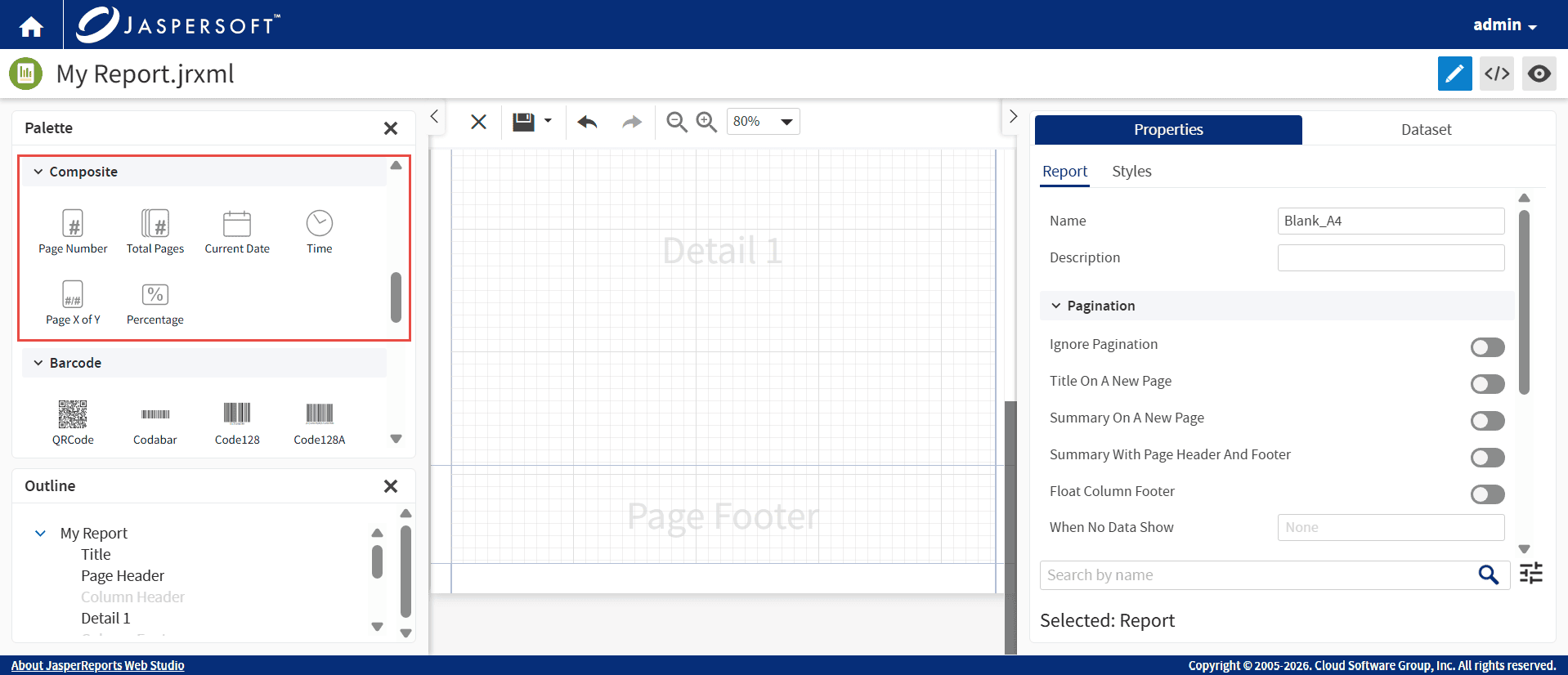 Predefined drag-and-drop system expressions ensure consistency across your report library