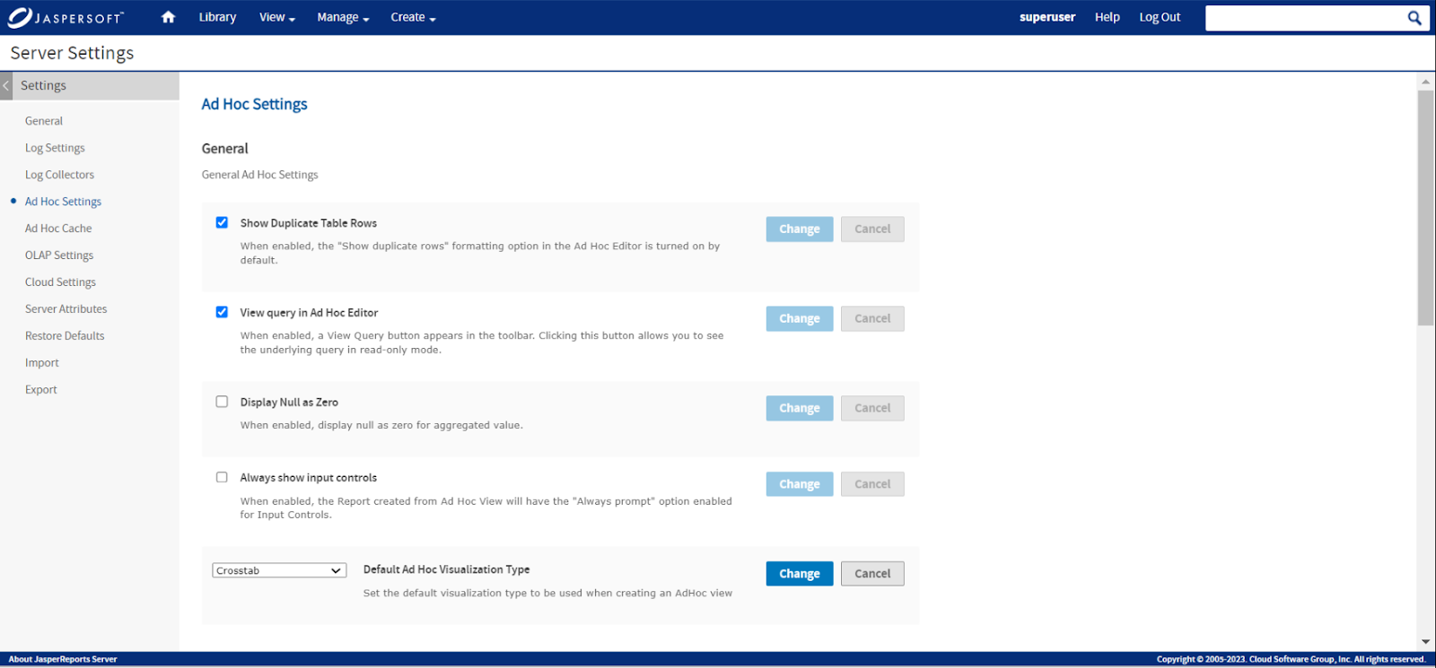 JasperReports 9.0 UI improvements - Ad Hoc Settings