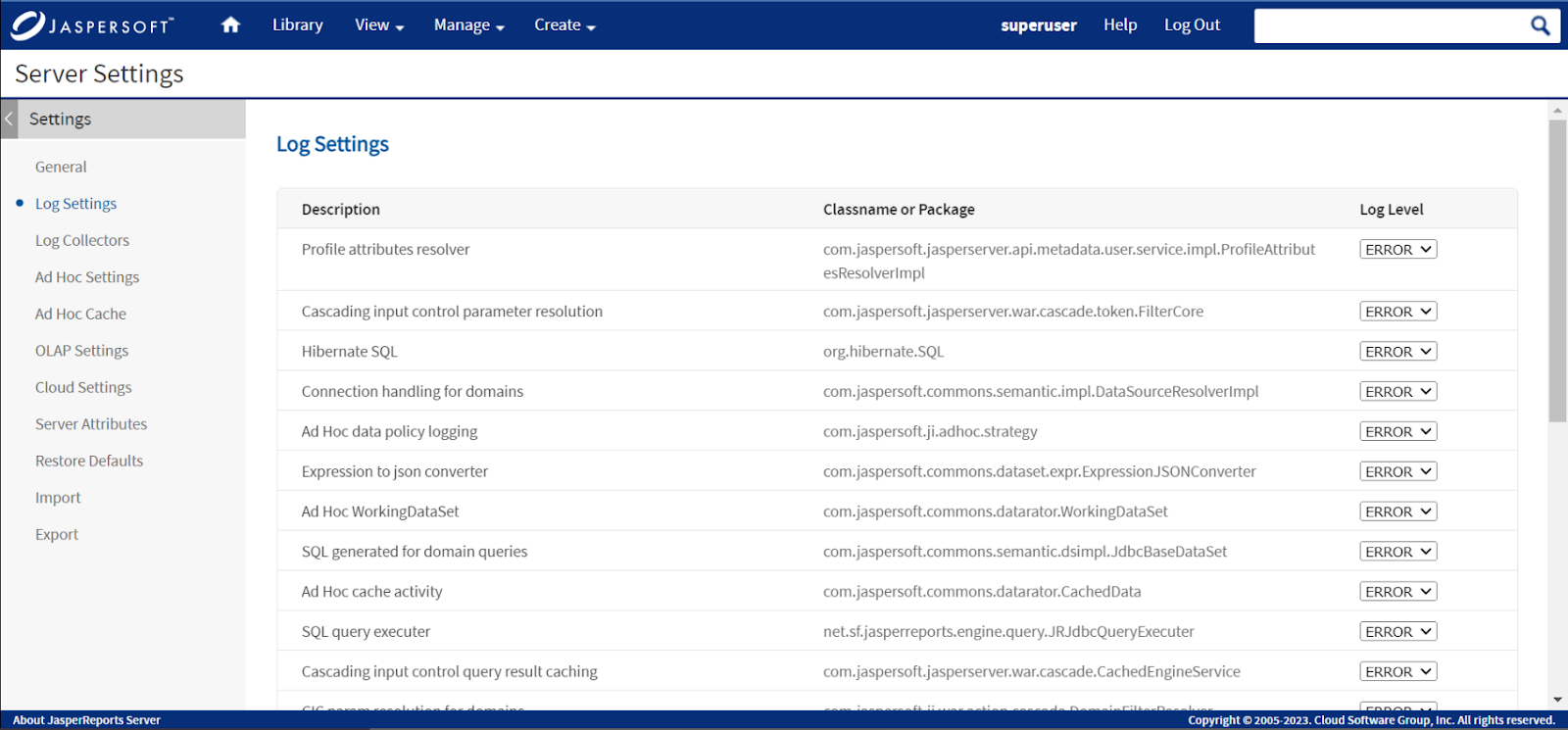 JasperReports 9.0 UI improvements - server settings