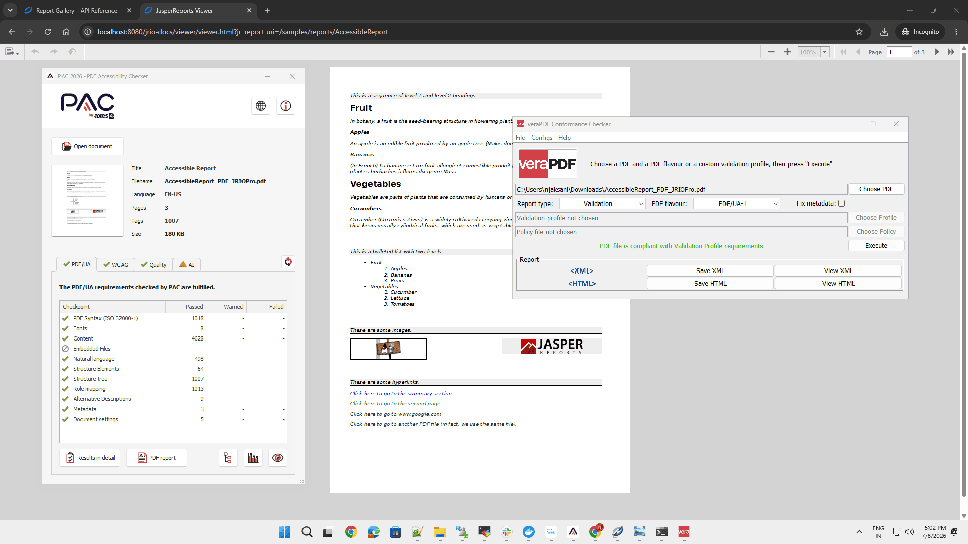 Accessible PDF report validated with PAC and veraPDF