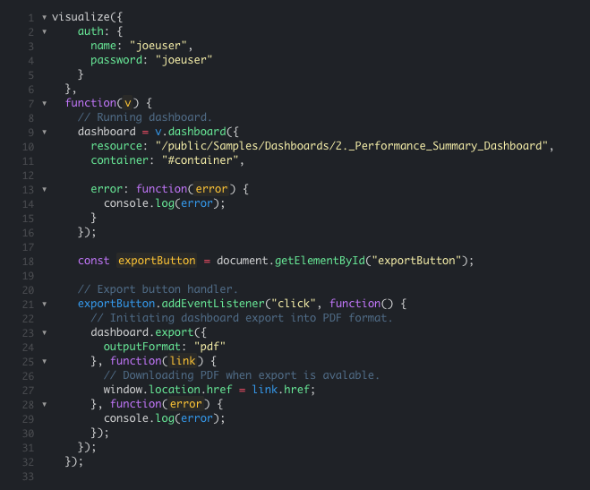 Dashboard export support has been added to Visualize.js