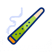 Green smoking joint with visible smoke curling up and a brown filter tip.