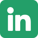 LinkedIn social media logo with white lowercase 'in' on a green rounded square background.