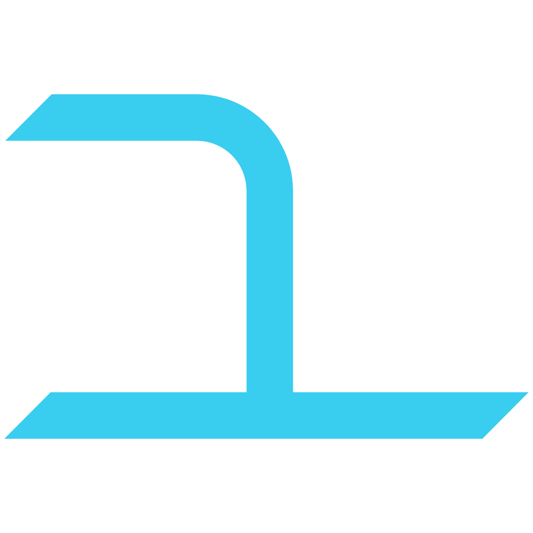 Blue right-angle arrow pointing down and then to the right on a black background.