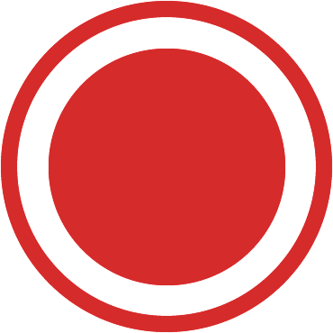 Red recording icon with a solid circle inside a red ring on white background.