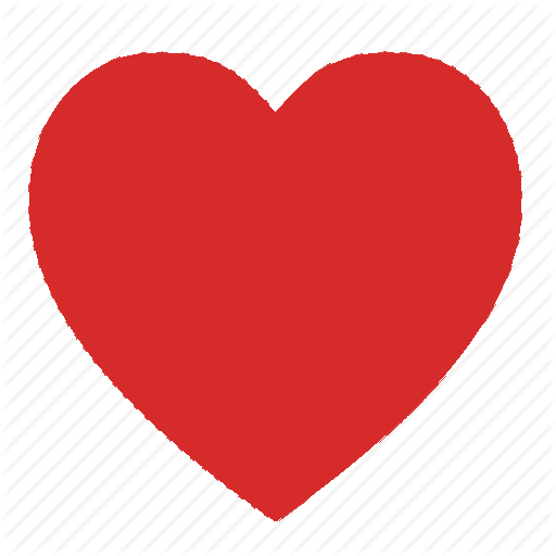 Red heart icon centered on a white square background with diagonal gray stripes outside