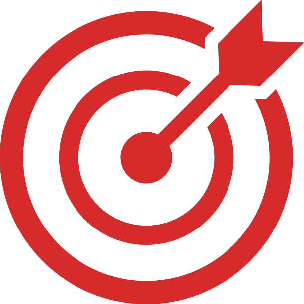 Red target with an arrow hitting the bullseye in the center.