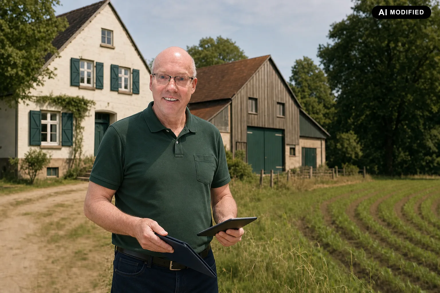 Heinz Jasken begutachtet landwirtschaftliche Flächen vor Ort