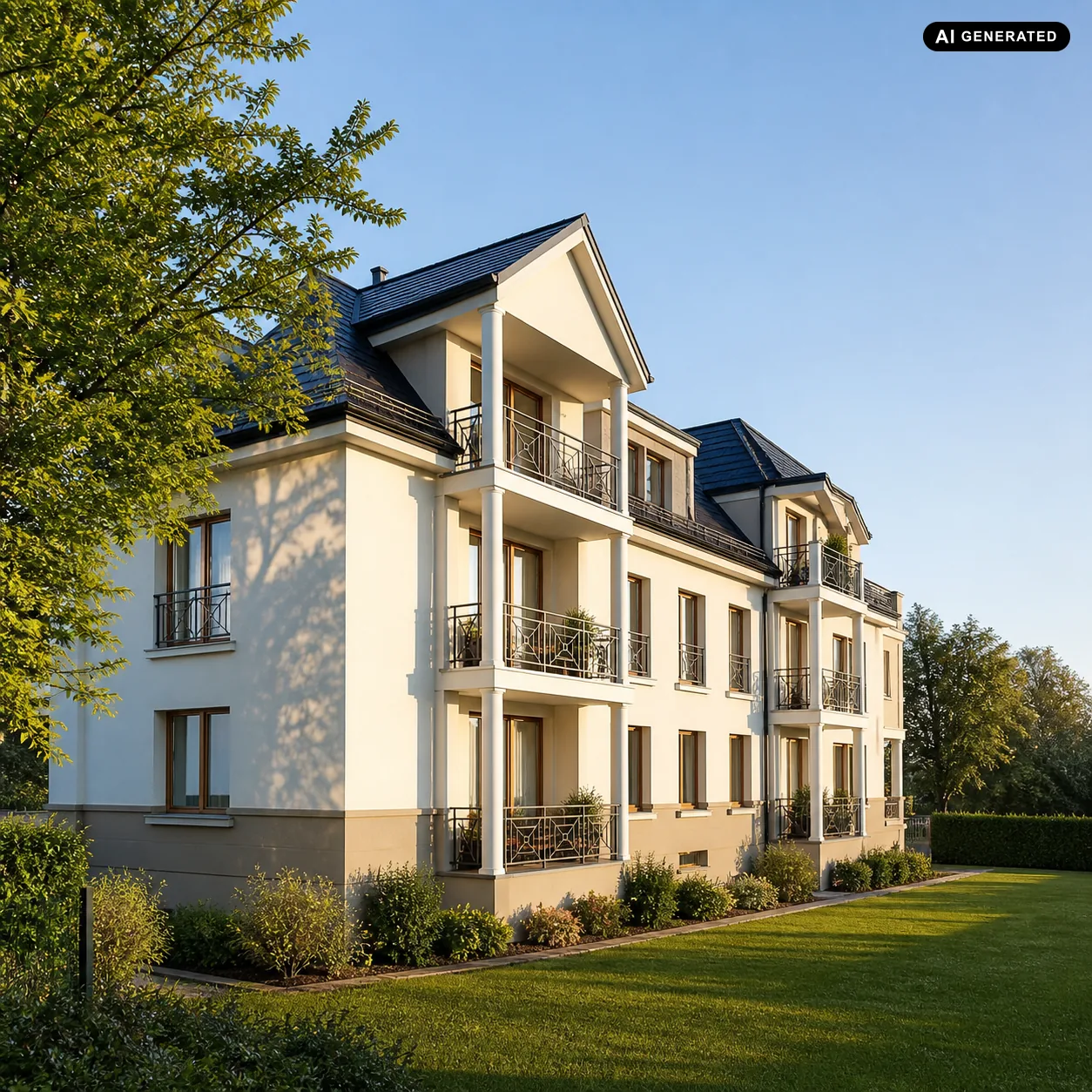 Mehrfamilienhaus mit Balkonen in baumbestandener Lage für die Einschätzung des Verkehrswerts