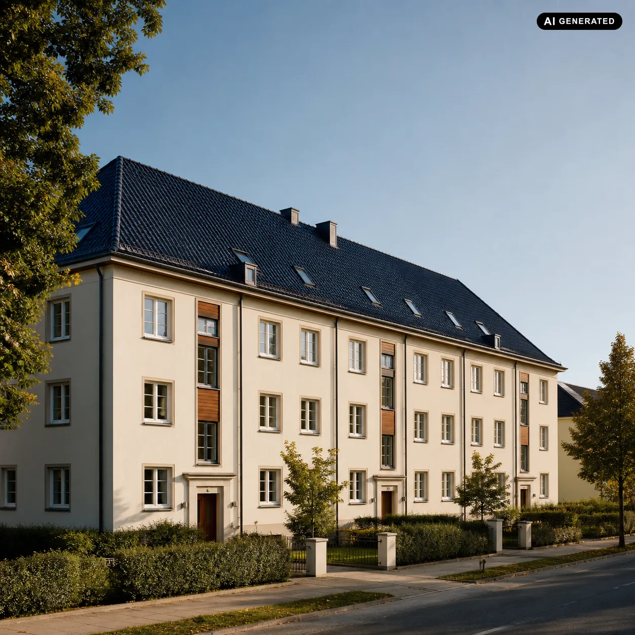 Solides Mehrfamilienhaus mit Walmdach als Beispiel für eine langfristig werthaltige Immobilie
