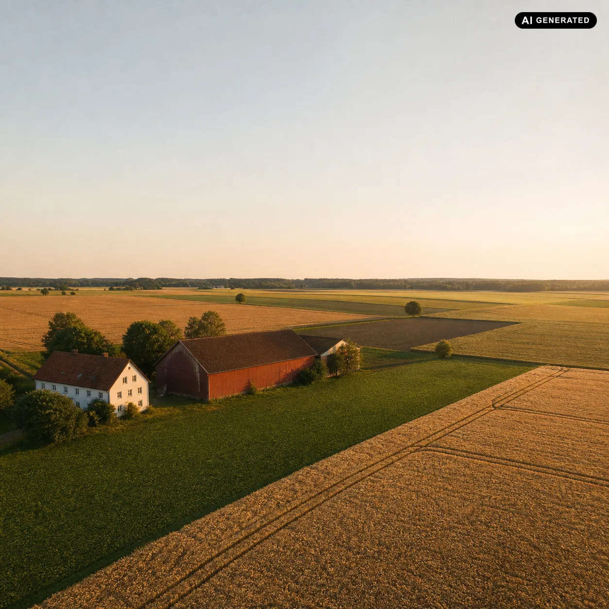 Landwirtschaftlicher Hof mit Feldern und Flurstücken für die Bewertung eines bewirtschafteten Betriebs