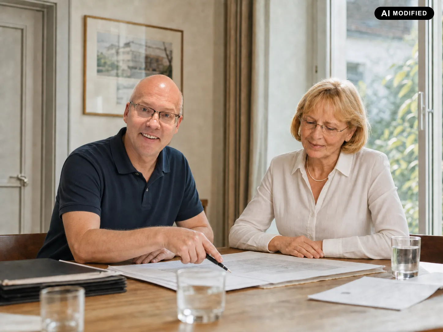 Heinz Jasken und Renate Röblitz betrachten gemeinsam Unterlagen