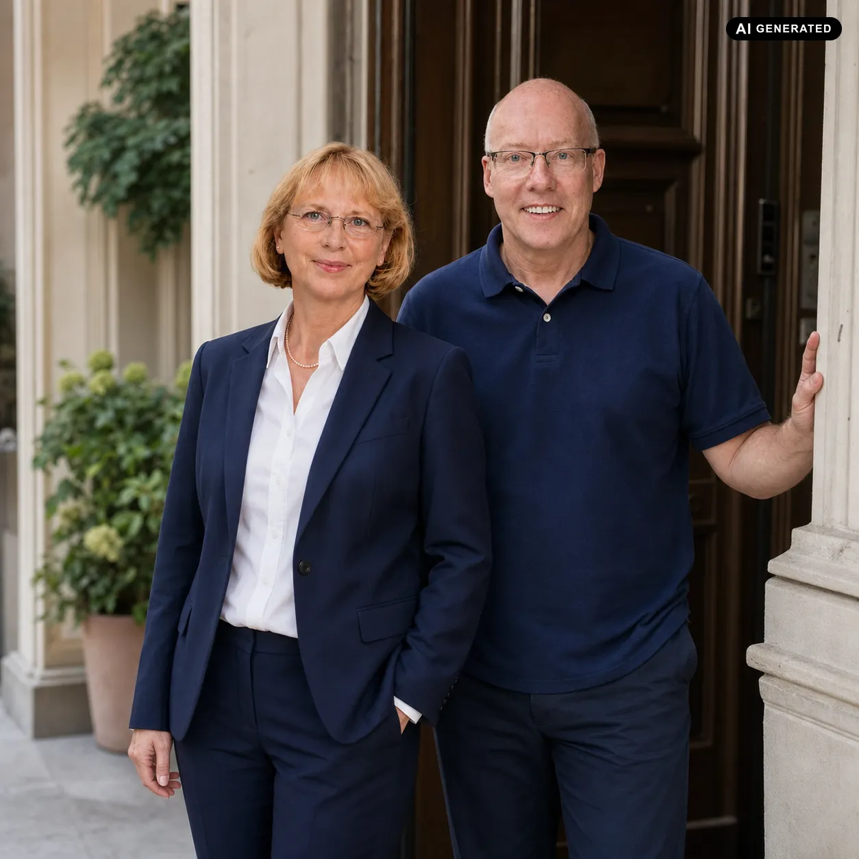 Heinz Jasken und Renate Röblitz gemeinsam vor einem Berliner Hauseingang.